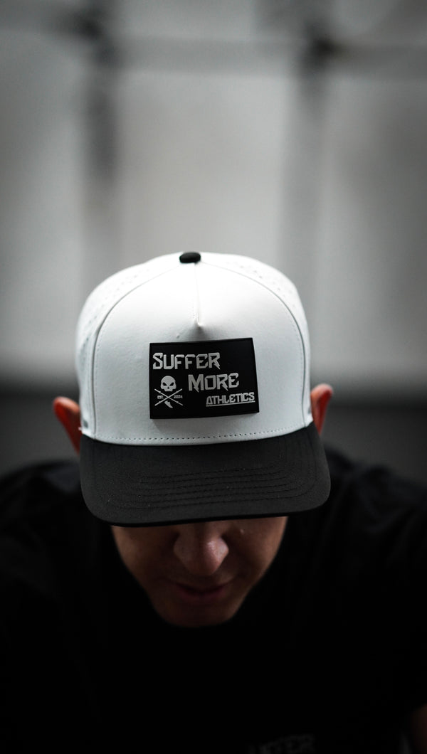 The Origin O.G. Performance Hat White/Black | Structured Training Snapback – Suffer More