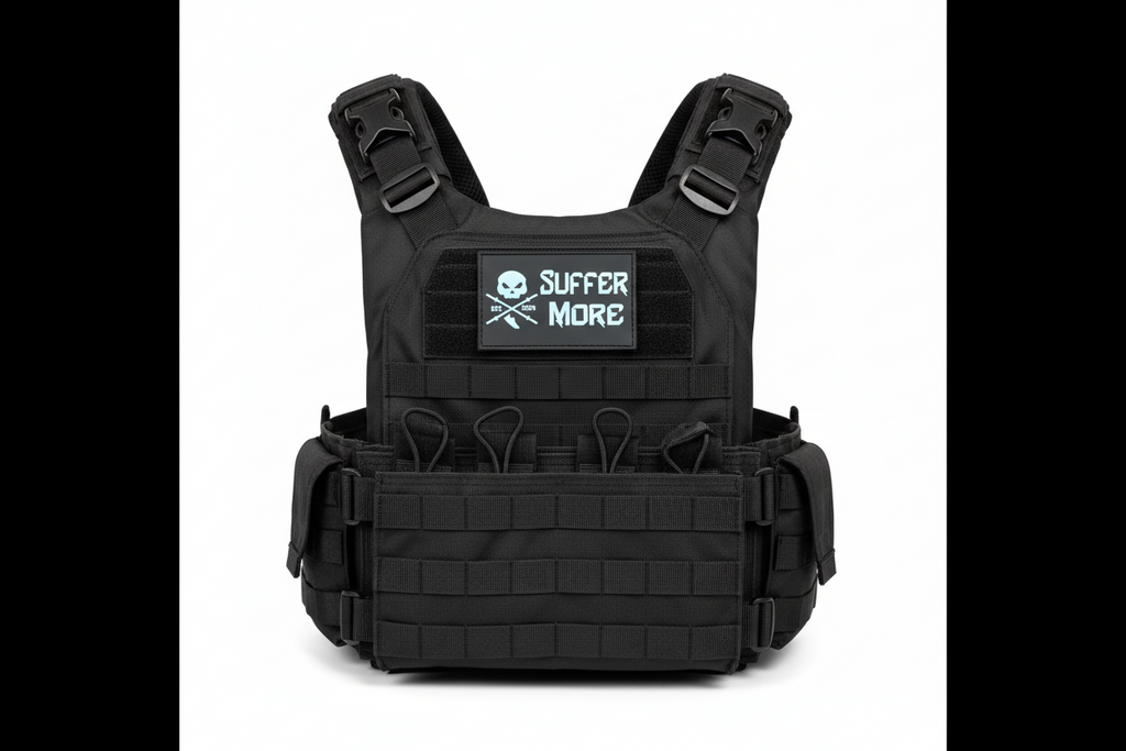 Suffer More Athletics Rectangular PVC Patch | Blackout Velcro Tactical Patch