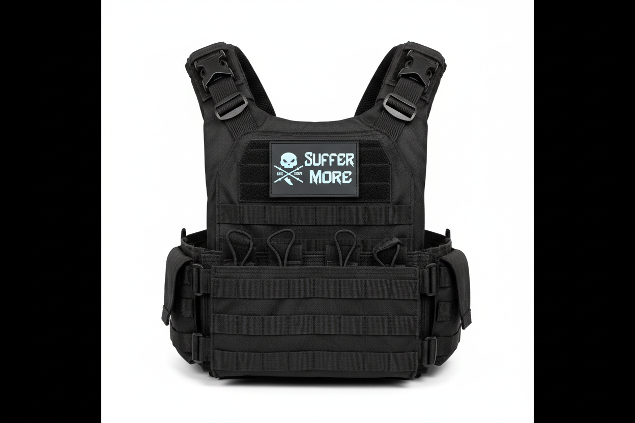 Suffer More Athletics Rectangular PVC Patch | Blackout Velcro Tactical Patch